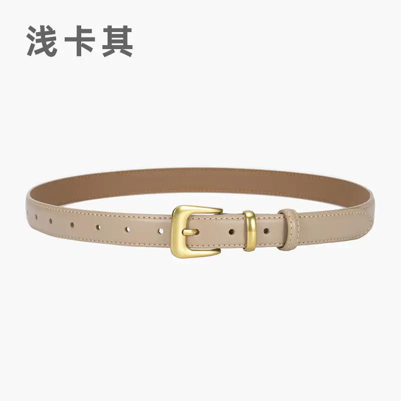 Women's Brown Genuine Leather Belt with Gold Buckle - Image 8