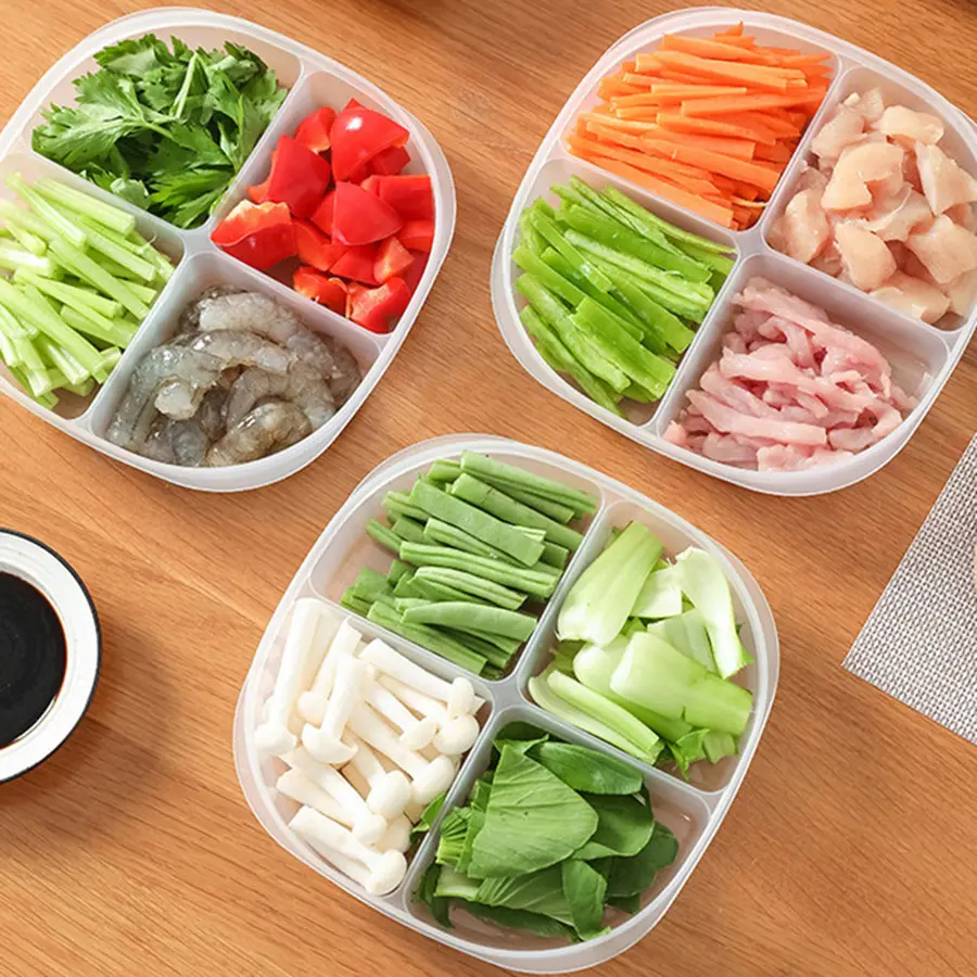 Four-Compartment Meat Vegetable Storage Box with Lid - Image 3