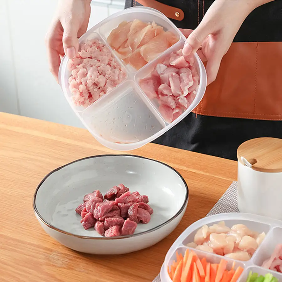 Four-Compartment Meat Vegetable Storage Box with Lid - Image 5