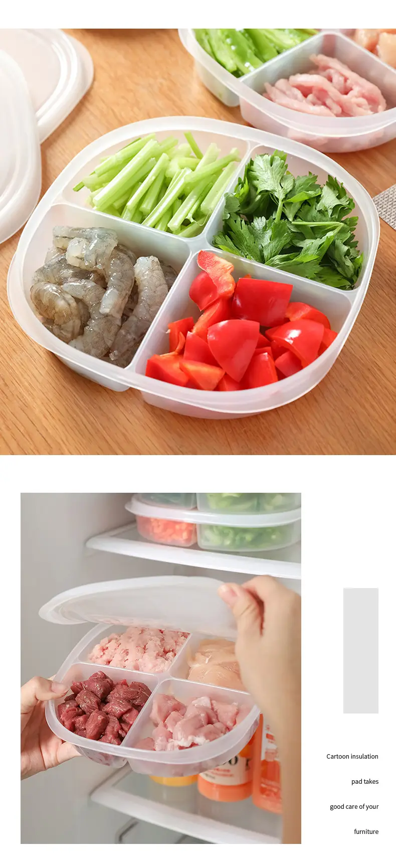 Four-Compartment Meat Vegetable Storage Box with Lid — feature 13