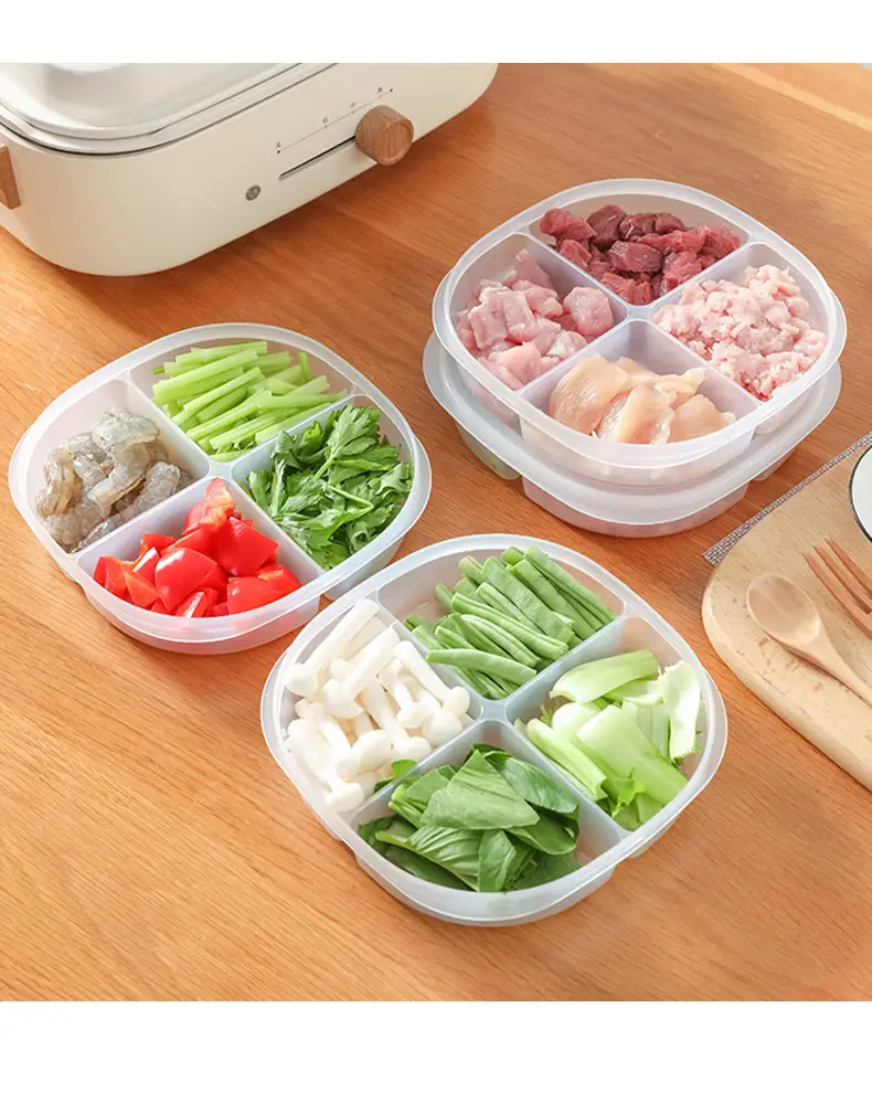 Four-Compartment Meat Vegetable Storage Box with Lid — feature 14