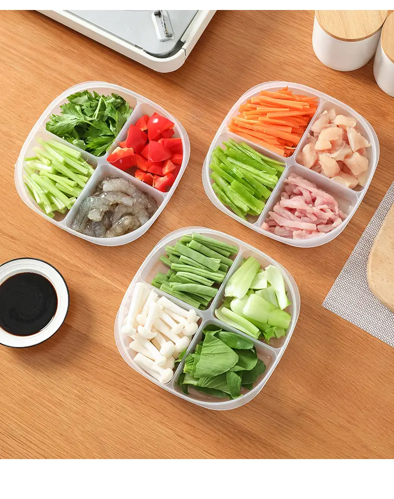 Four-Compartment Meat Vegetable Storage Box with Lid — feature 4