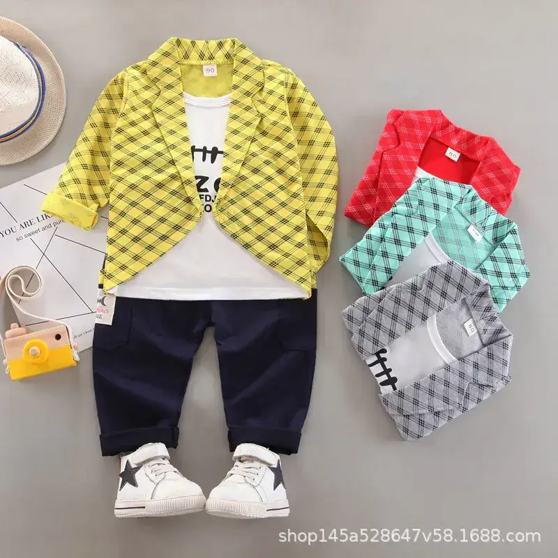 Foreign trade spring and autumn long sleeve boy fake three-piece small suit set heroic 1-4 children's clothes baby handsome children's clothing