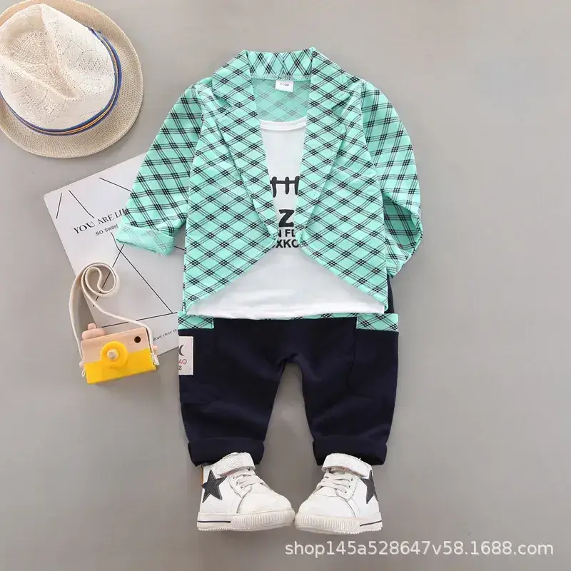 Foreign trade spring and autumn long sleeve boy fake three-piece small suit set heroic 1-4 children's clothes baby handsome children's clothing