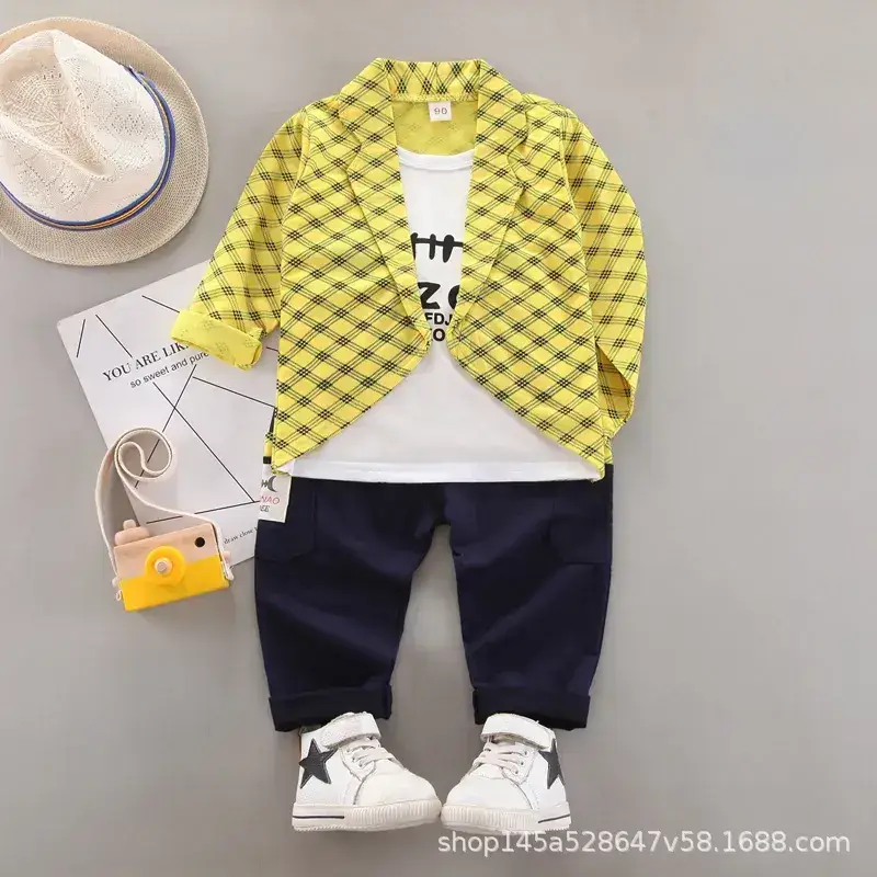 Foreign trade spring and autumn long sleeve boy fake three-piece small suit set heroic 1-4 children's clothes baby handsome children's clothing