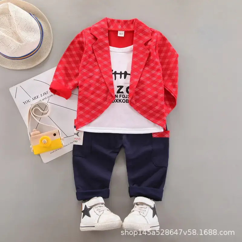 Foreign trade spring and autumn long sleeve boy fake three-piece small suit set heroic 1-4 children's clothes baby handsome children's clothing — feature 3