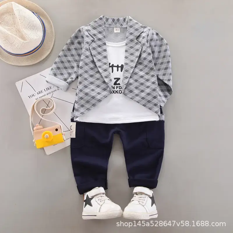 Foreign trade spring and autumn long sleeve boy fake three-piece small suit set heroic 1-4 children's clothes baby handsome children's clothing — feature 4