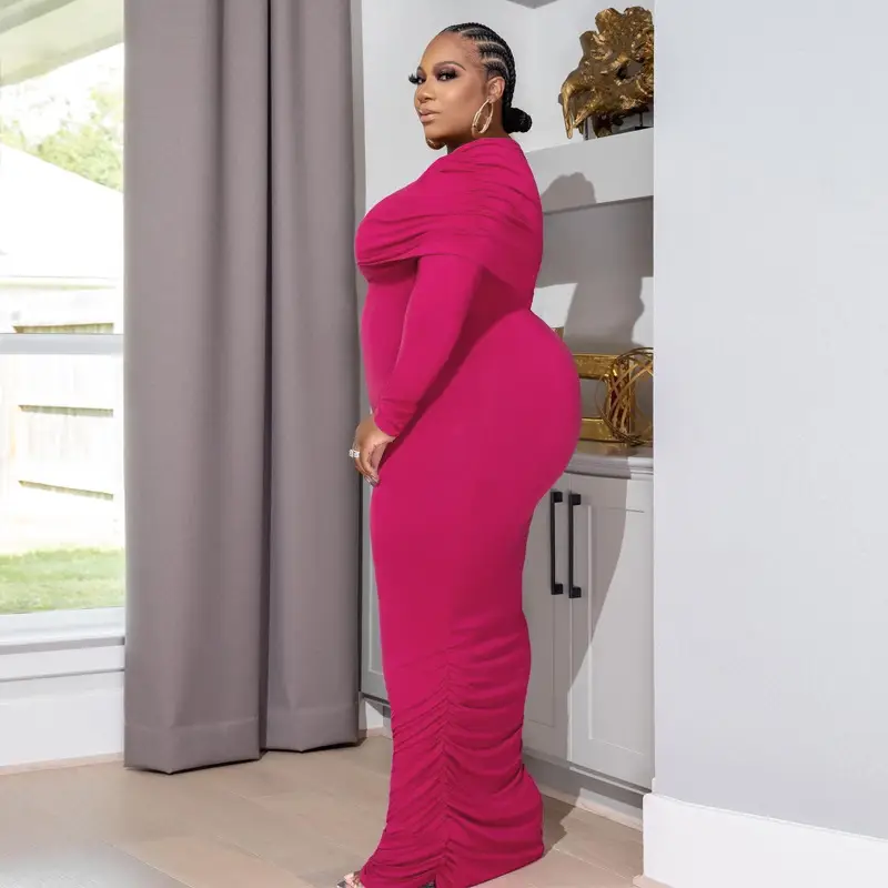 Plus Size Women's Pink One-Layer Dress Winter — feature 17