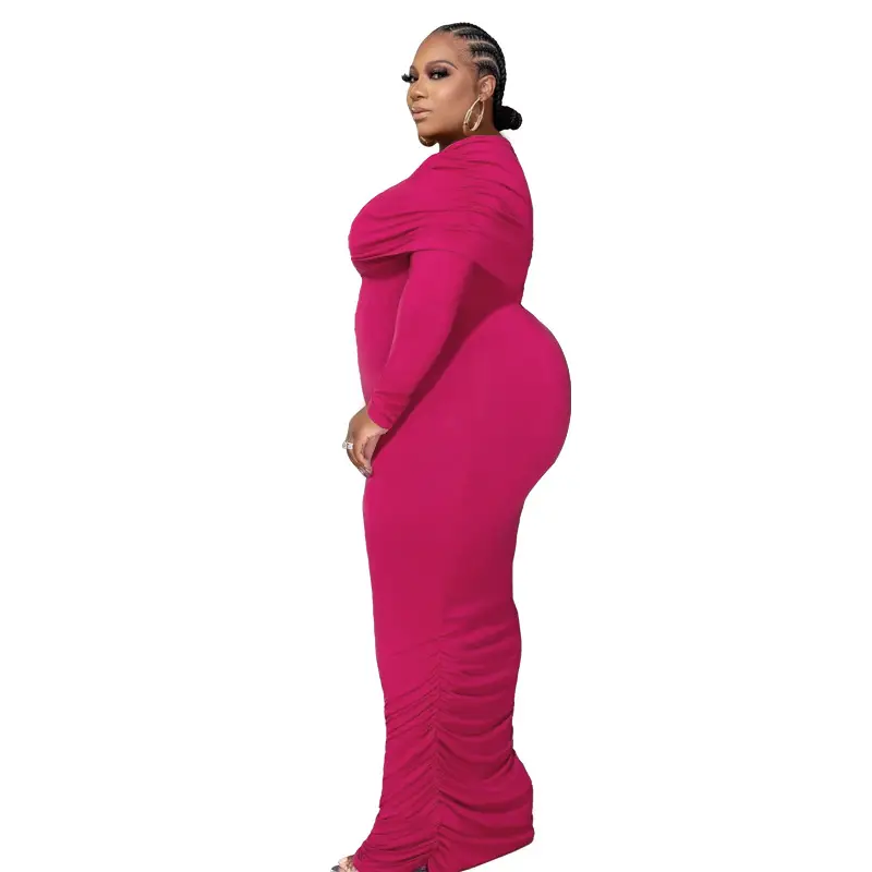Plus Size Women's Pink One-Layer Dress Winter — feature 38