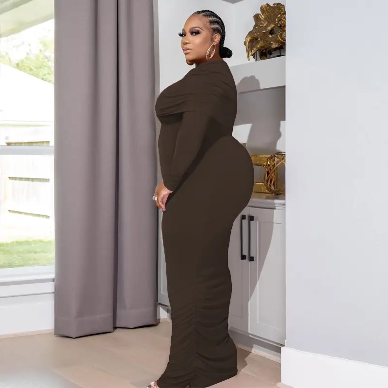 Plus Size Women's Pink One-Layer Dress Winter — feature 5