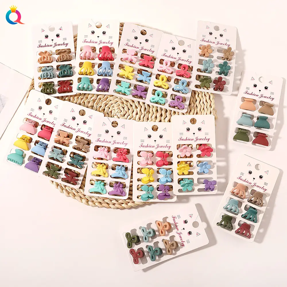 Cat Design Mini Hair Clips Morandi Color 6 Pack