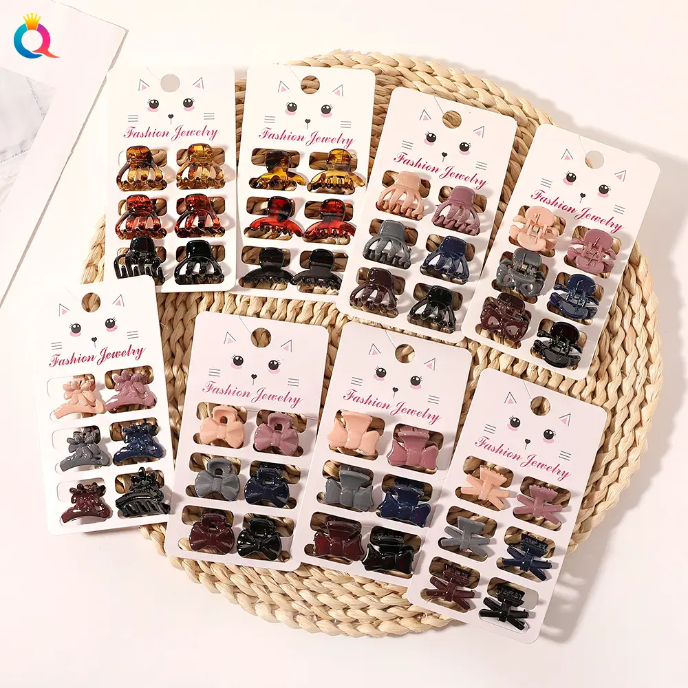 Cat Design Mini Hair Clips Morandi Color 6 Pack