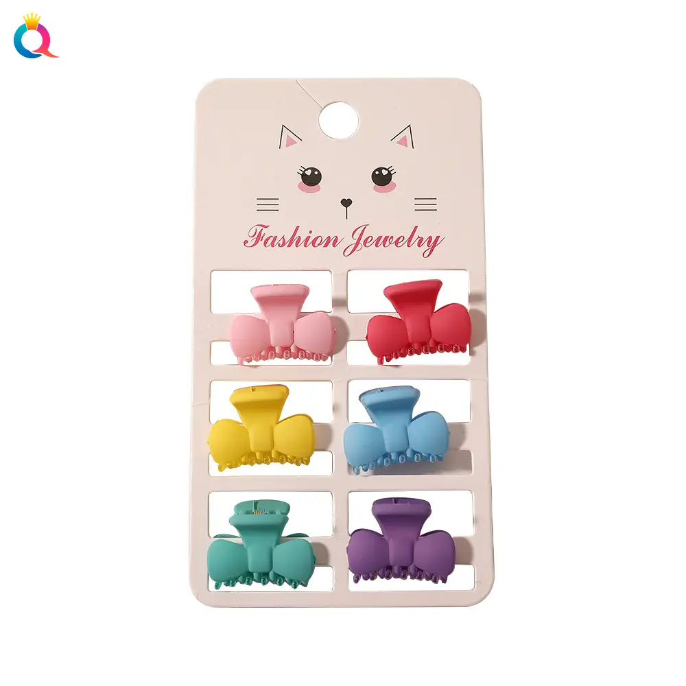 Cat Design Mini Hair Clips Morandi Color 6 Pack
