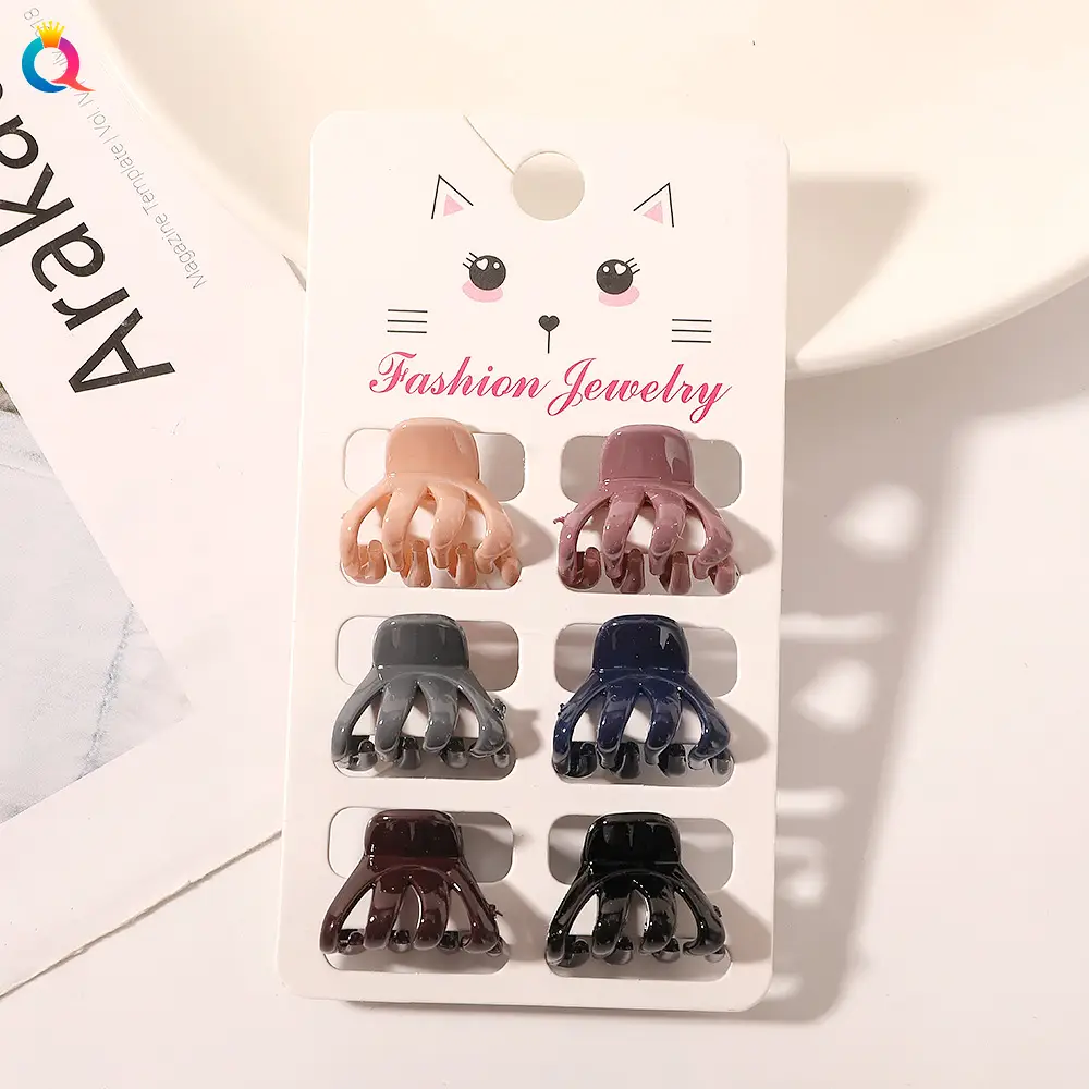 Cat Design Mini Hair Clips Morandi Color 6 Pack