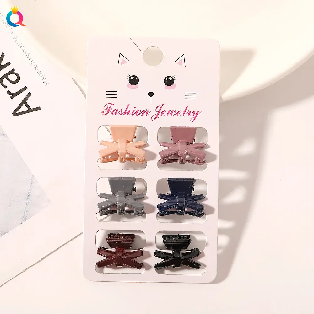 Cat Design Mini Hair Clips Morandi Color 6 Pack