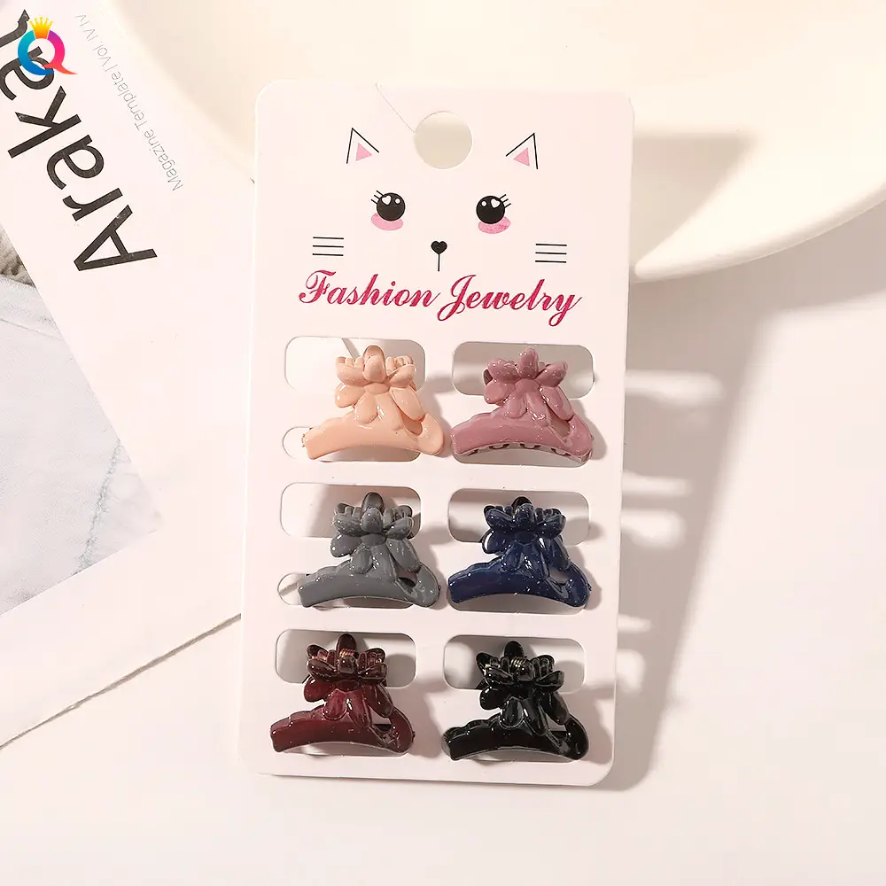 Cat Design Mini Hair Clips Morandi Color 6 Pack