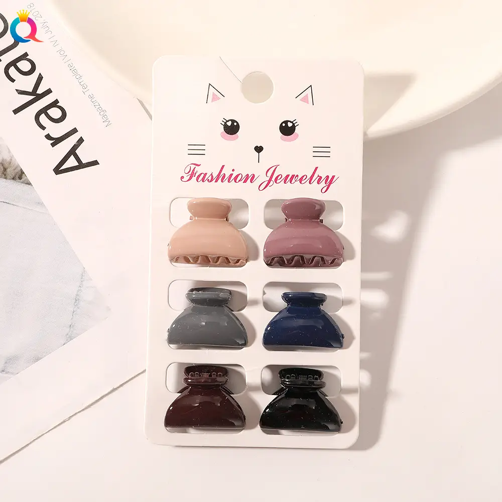 Cat Design Mini Hair Clips Morandi Color 6 Pack