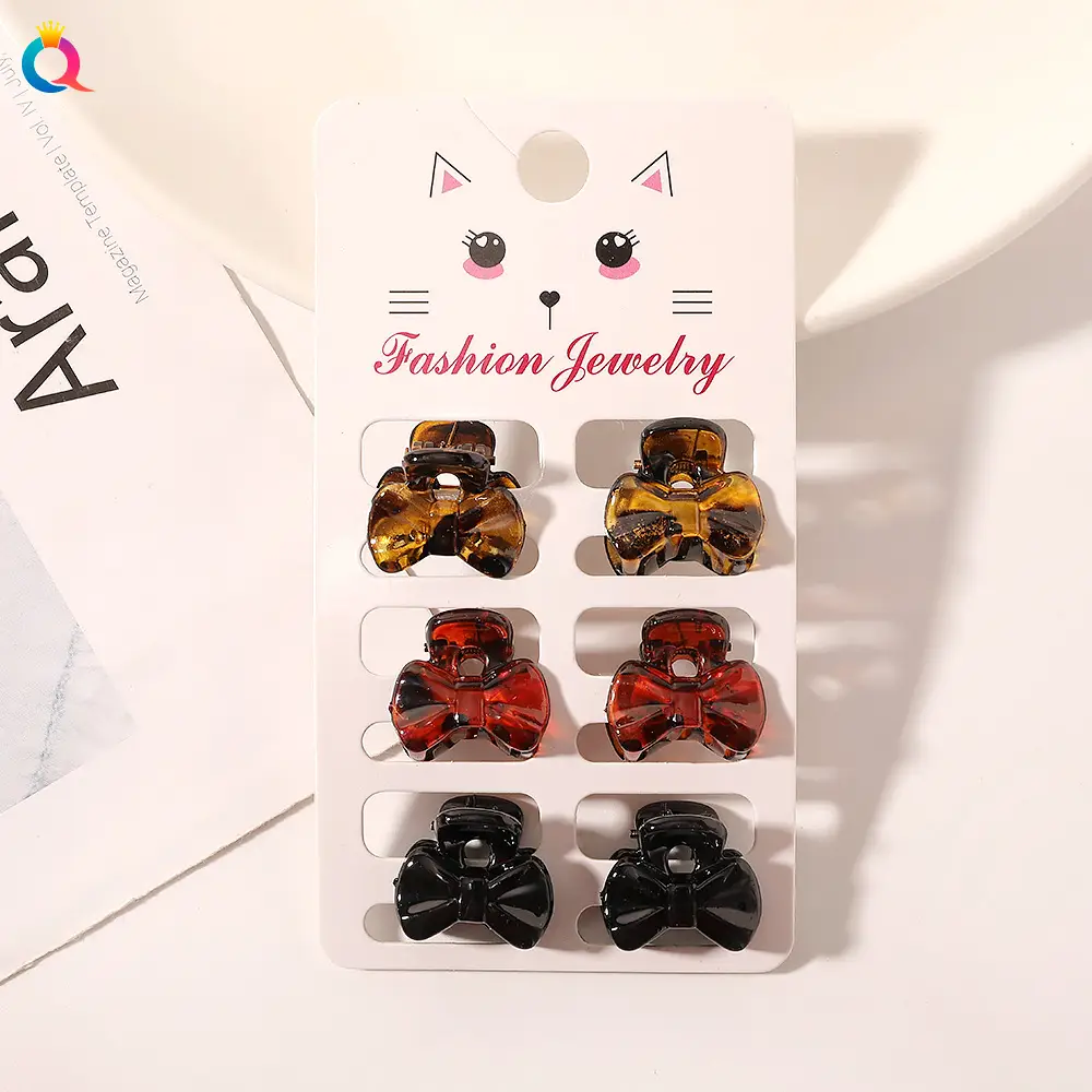 Cat Design Mini Hair Clips Morandi Color 6 Pack