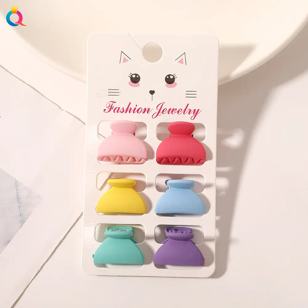 Cat Design Mini Hair Clips Morandi Color 6 Pack