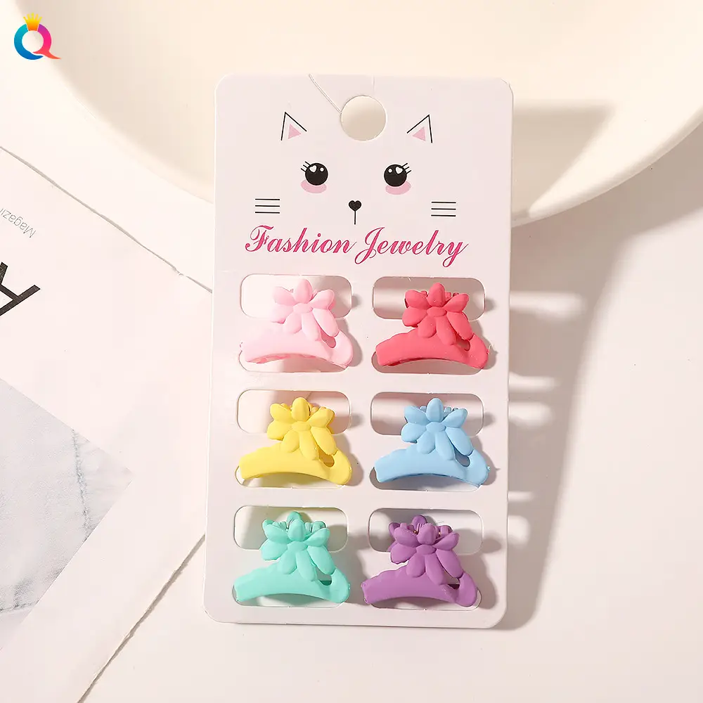 Cat Design Mini Hair Clips Morandi Color 6 Pack