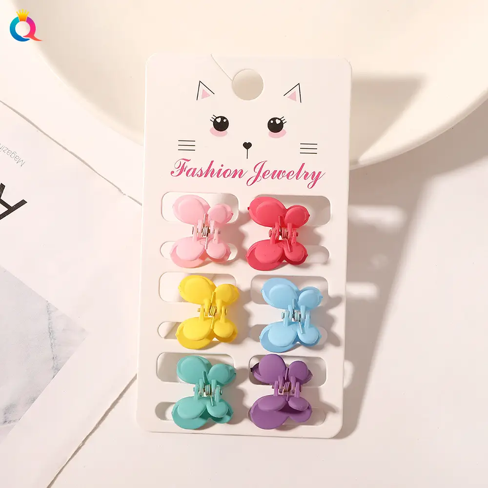 Cat Design Mini Hair Clips Morandi Color 6 Pack
