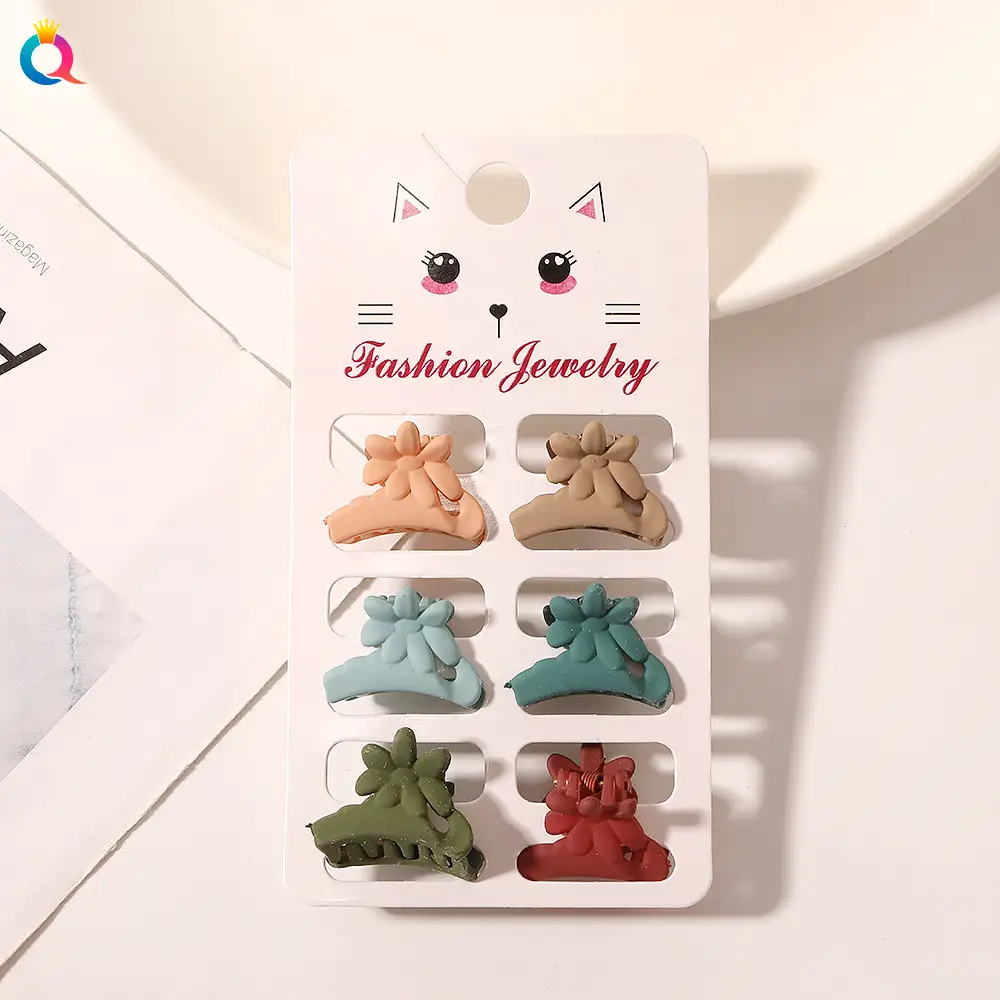 Cat Design Mini Hair Clips Morandi Color 6 Pack