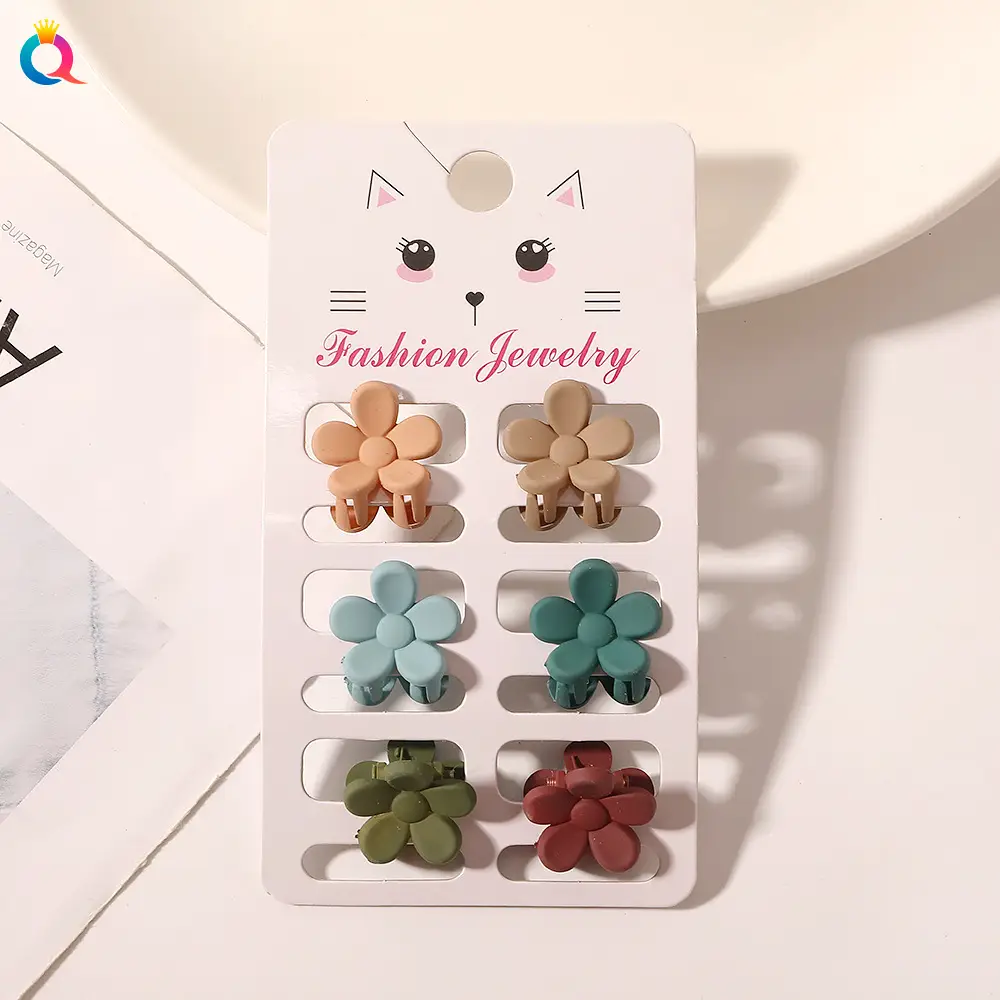 Cat Design Mini Hair Clips Morandi Color 6 Pack