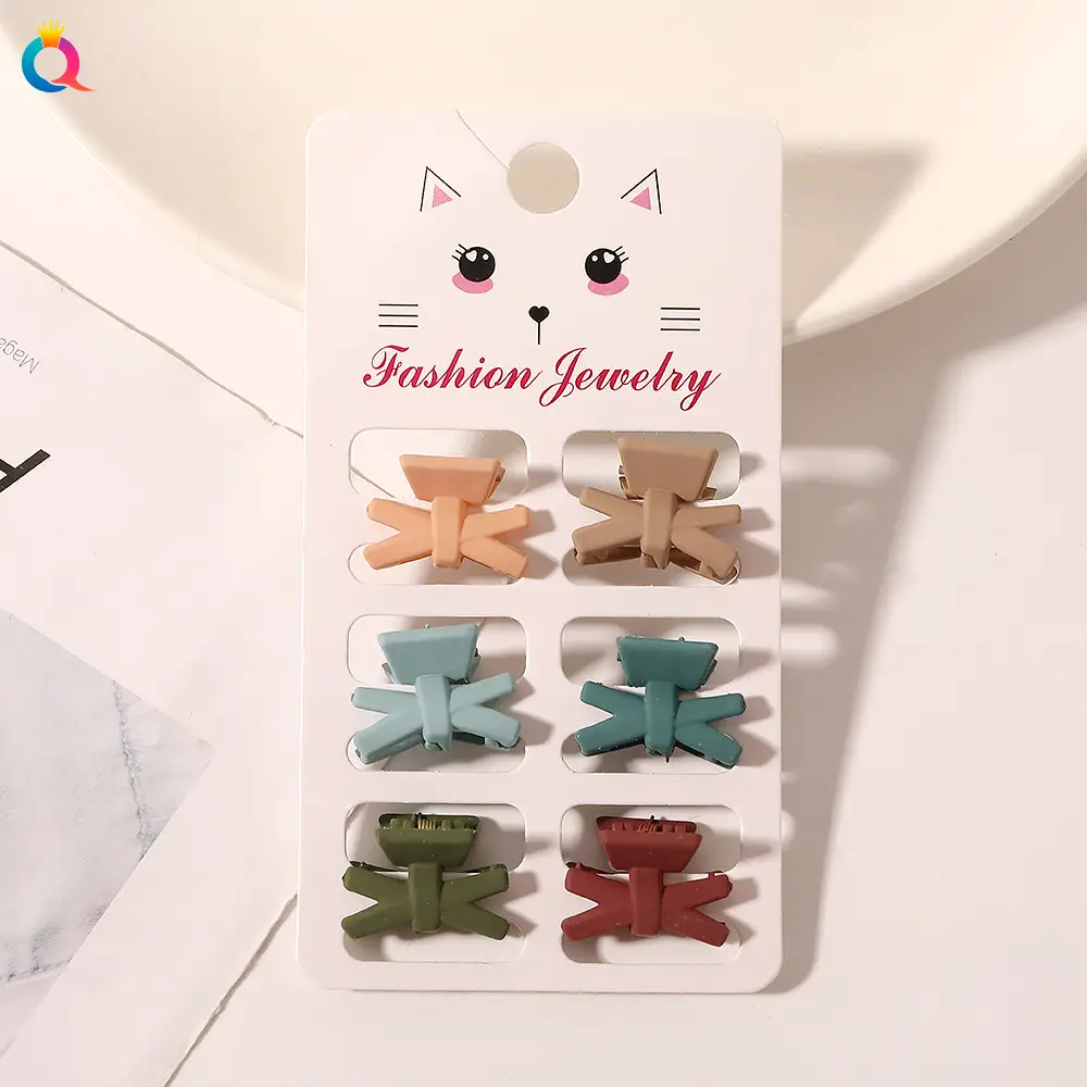 Cat Design Mini Hair Clips Morandi Color 6 Pack