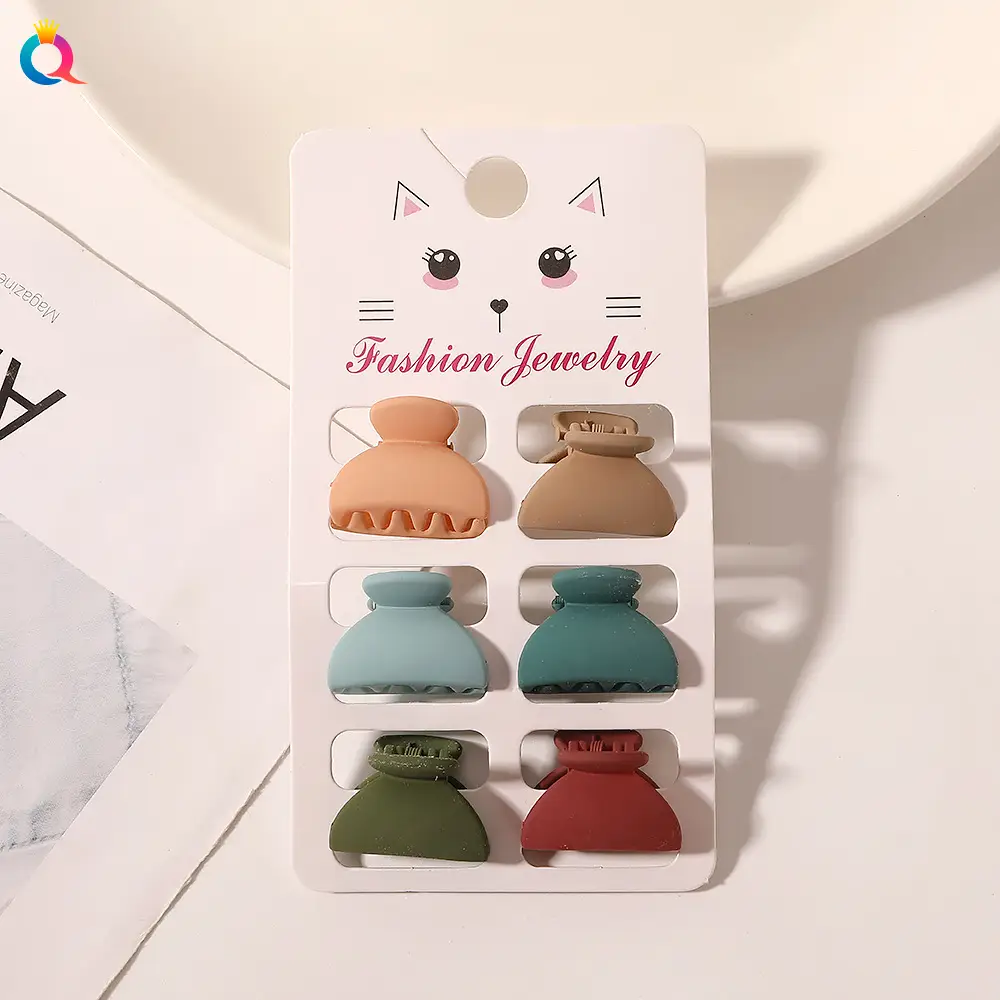 Cat Design Mini Hair Clips Morandi Color 6 Pack