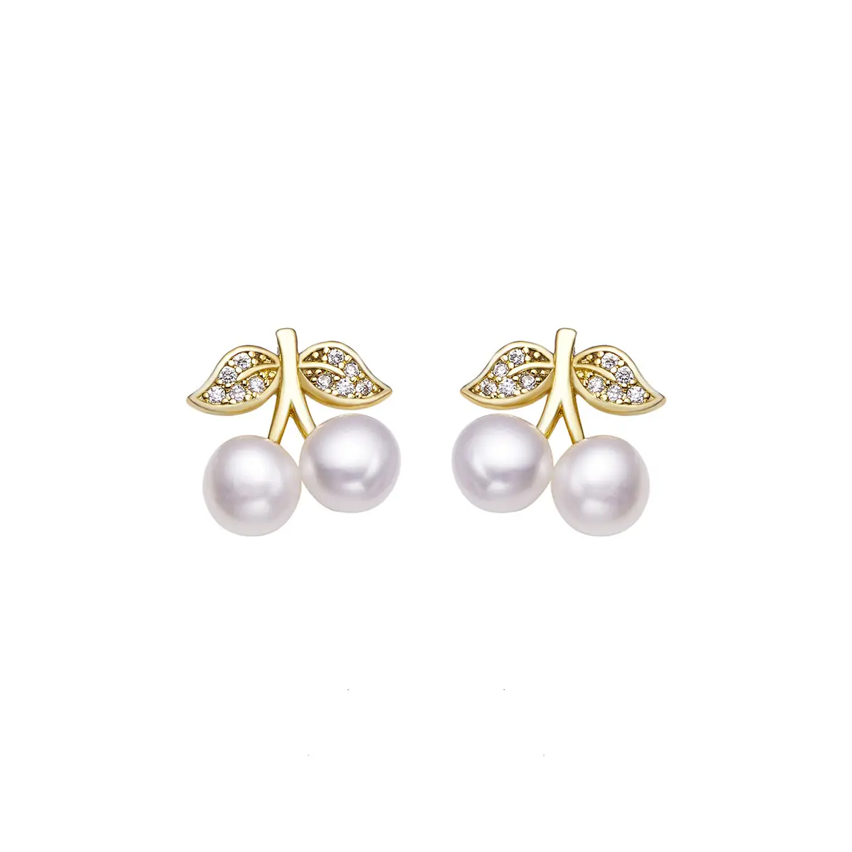 Korean Style Pearl Earrings Gold Leaf Design - Image 5