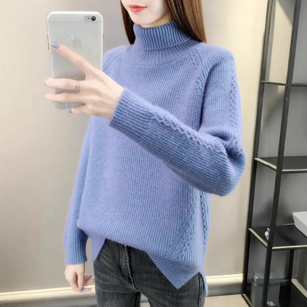 Women's Beige Turtleneck Knitted Sweater Winter Warm - Image 5