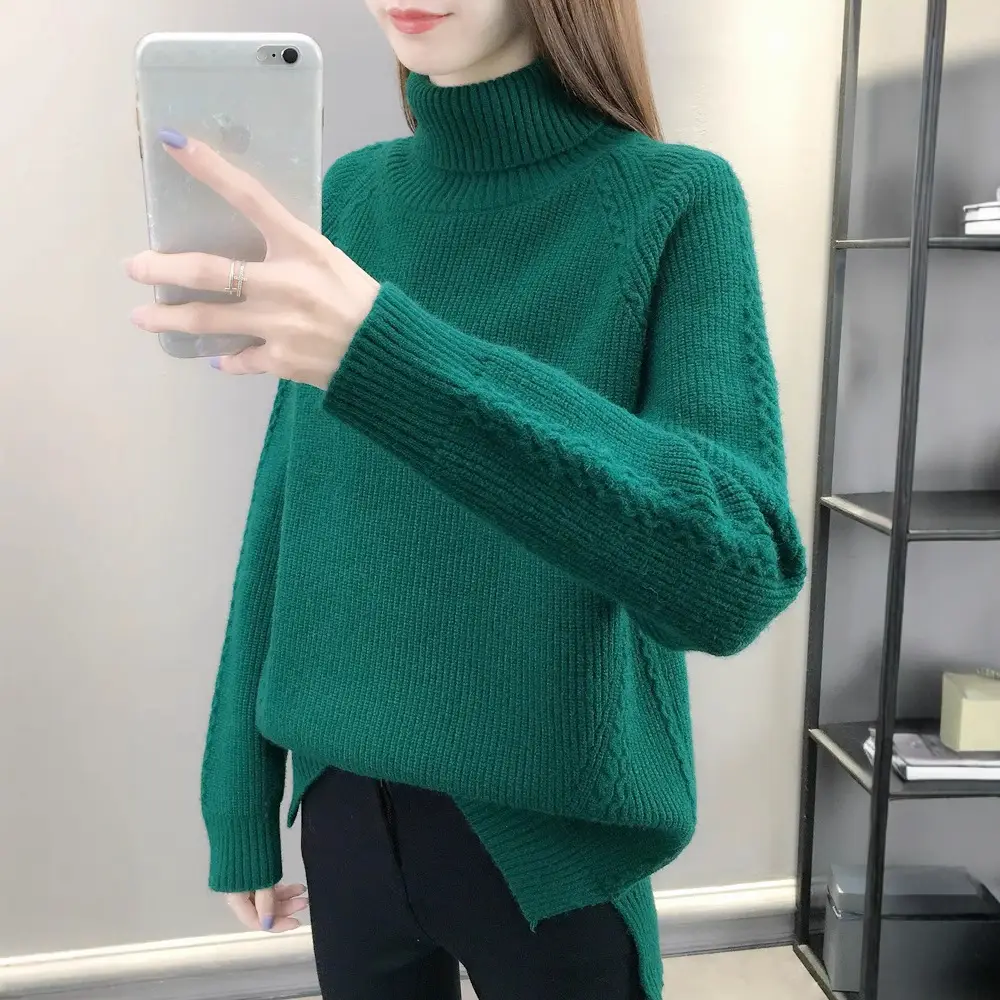 Women's Beige Turtleneck Knitted Sweater Winter Warm - Image 6