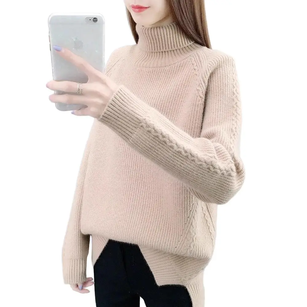 Women's Beige Turtleneck Knitted Sweater Winter Warm - Image 7