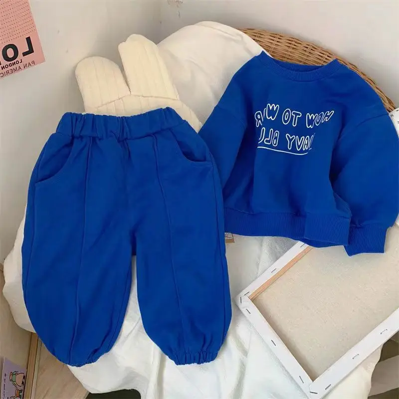 Blue Korean Style Fleece Two-Piece Suit for Boys Girls - Image 4
