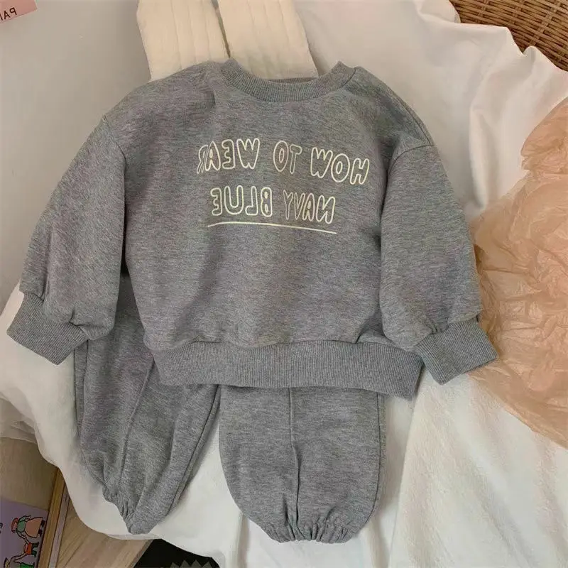 Blue Korean Style Fleece Two-Piece Suit for Boys Girls - Image 5