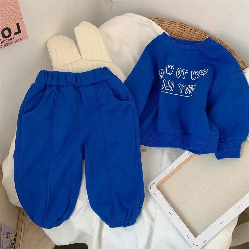 Blue Korean Style Fleece Two-Piece Suit for Boys Girls - Image 6