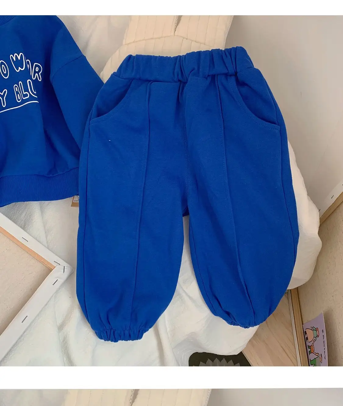 Blue Korean Style Fleece Two-Piece Suit for Boys Girls — feature 7