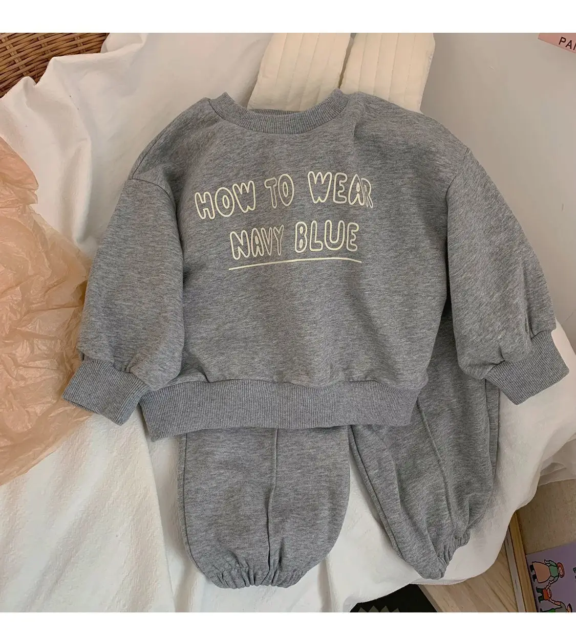 Blue Korean Style Fleece Two-Piece Suit for Boys Girls — feature 9