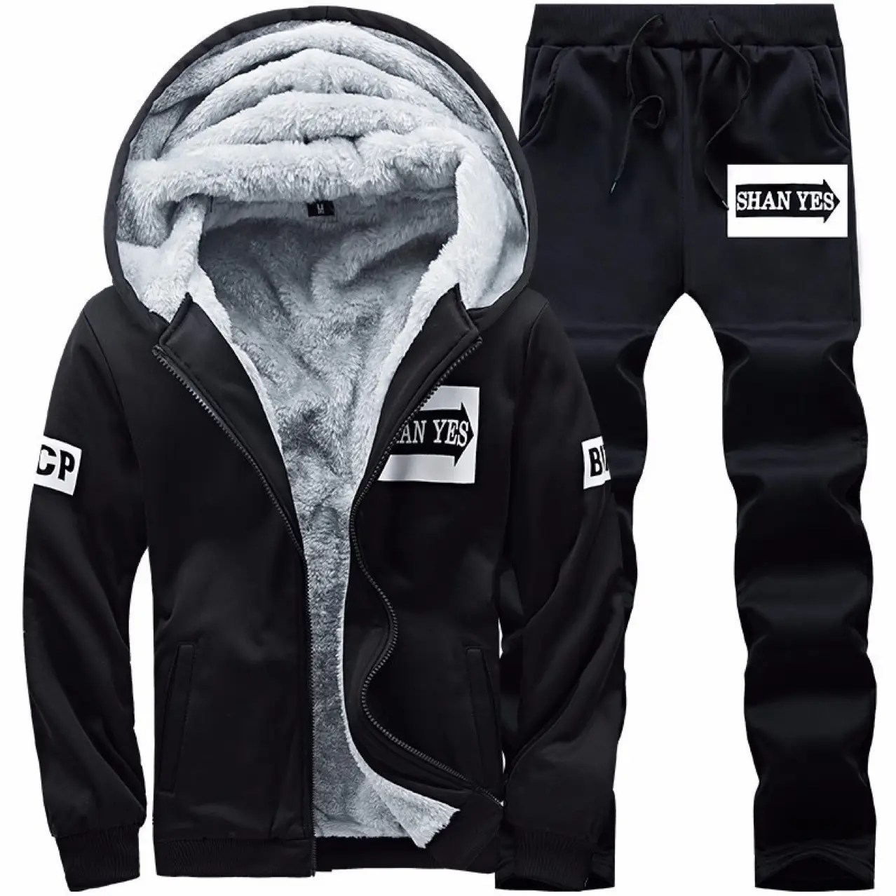 Men's Navy Blue Hooded Sweatshirt Track Suit with Fleece Lining - Image 2
