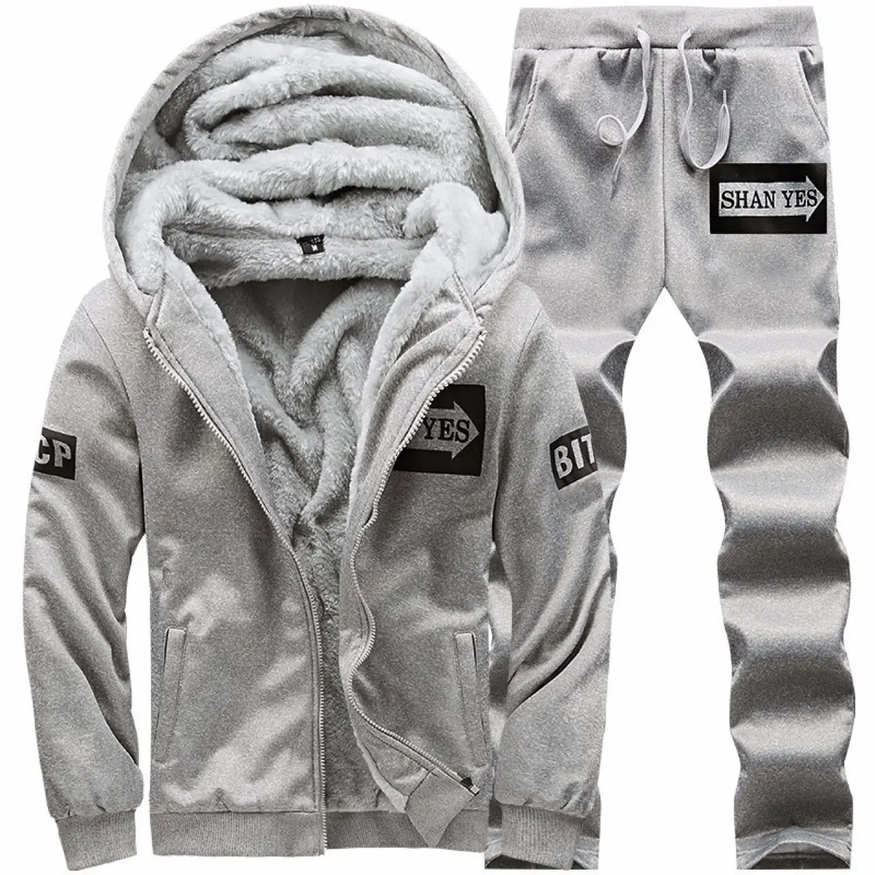 Men's Navy Blue Hooded Sweatshirt Track Suit with Fleece Lining - Image 5
