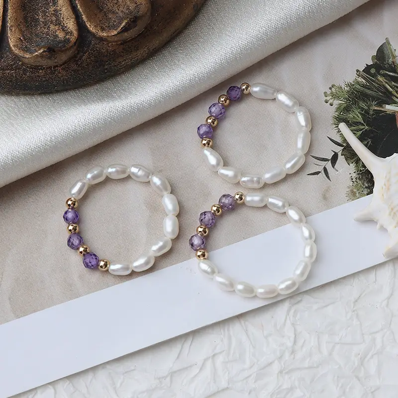 American 14K Gold Pearl Ring Set Small - Image 3