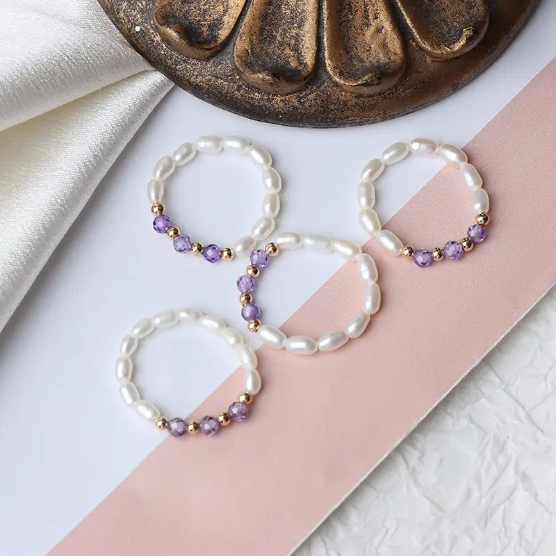 American 14K Gold Pearl Ring Set Small - Image 5