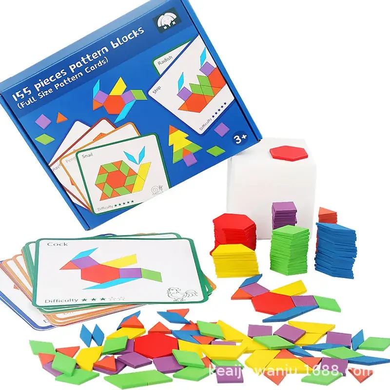 155-Piece Wooden Geometric Shape Puzzle Toy for Kids - Image 4