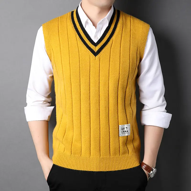 Men's Sleeveless Knit Vest White V-Neck Winter Warm - Image 7