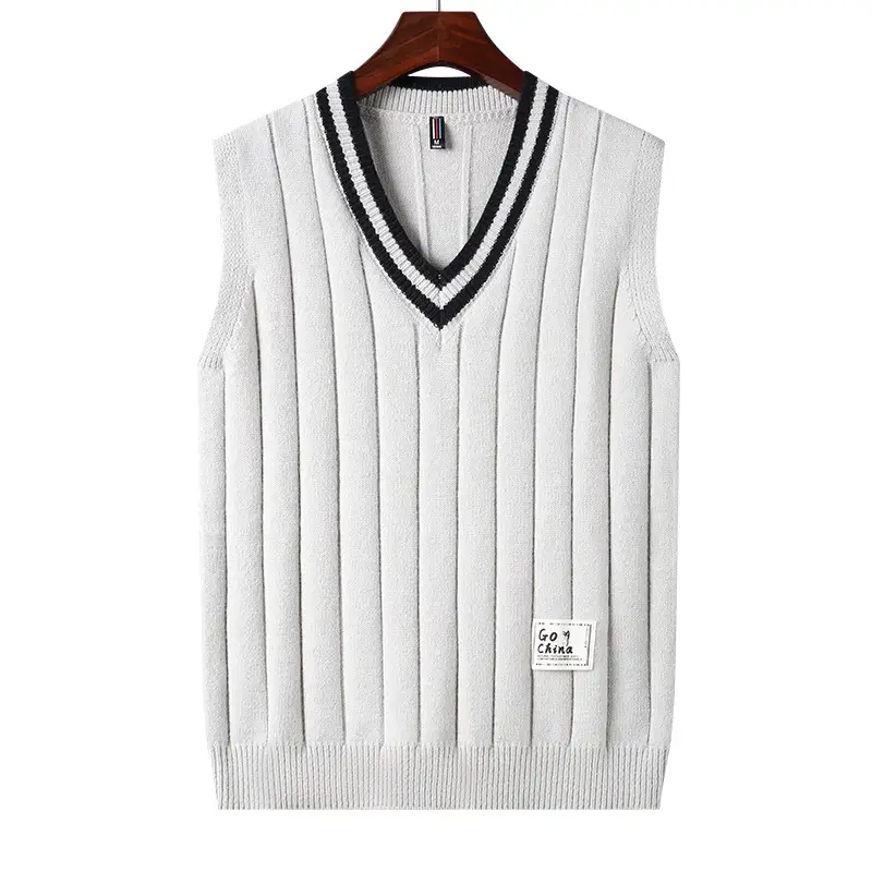 Men's Sleeveless Knit Vest White V-Neck Winter Warm - Image 9