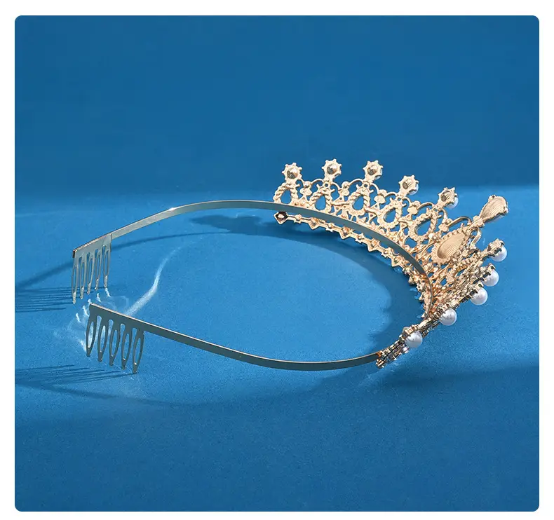 European Bridal Diamond Crown Headband with Pearl Accents — feature 10