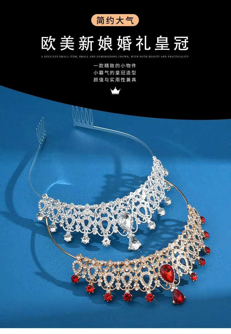 European Bridal Diamond Crown Headband with Pearl Accents — feature 13