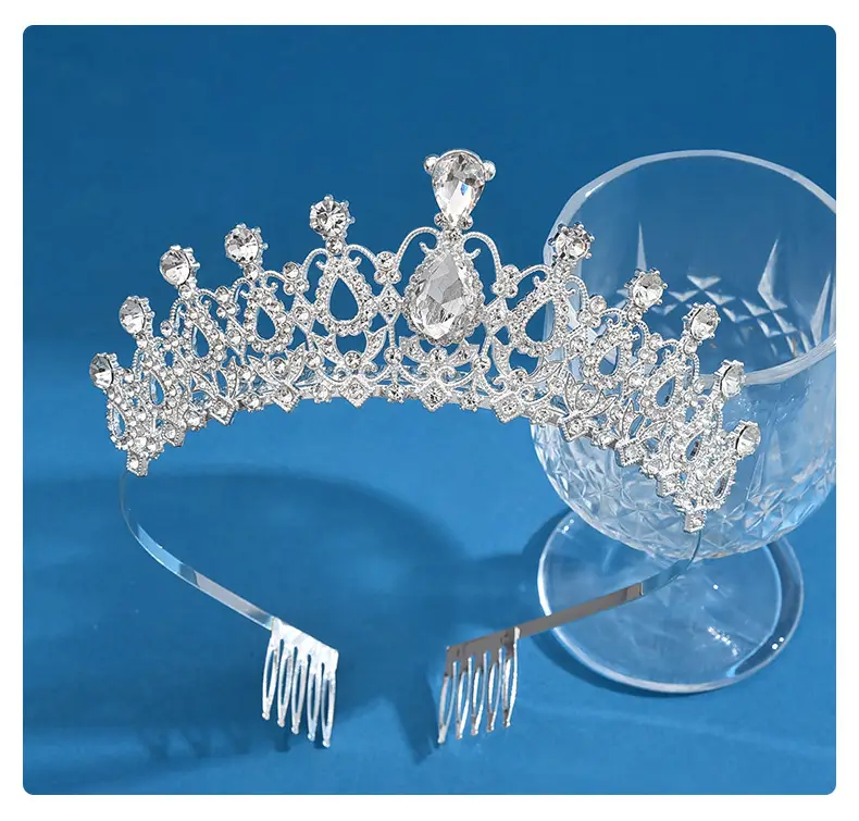 European Bridal Diamond Crown Headband with Pearl Accents — feature 23
