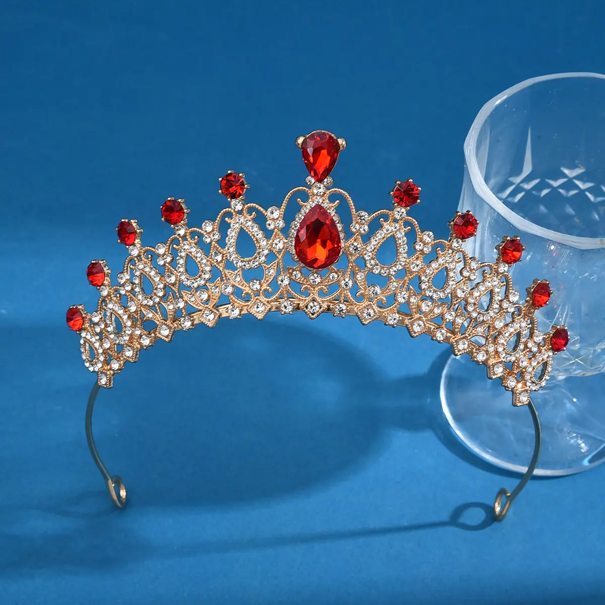 European Bridal Diamond Crown Headband with Pearl Accents