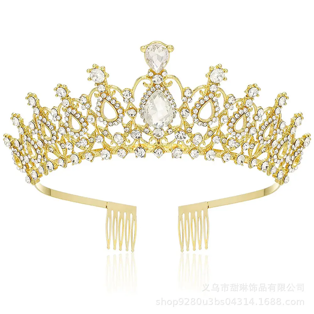European Bridal Diamond Crown Headband with Pearl Accents